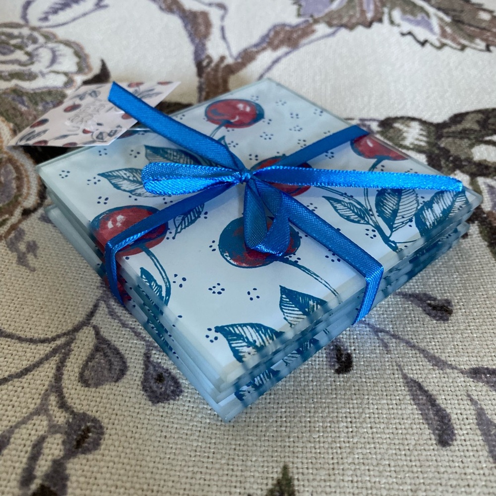 American Atelier Cherry Design Glass Coasters